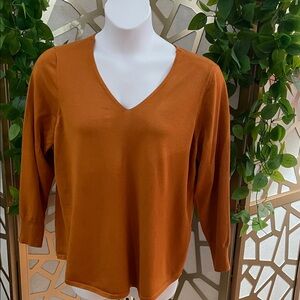 Chico's Caviar Trim V-Neck Sweater, Amber, XL